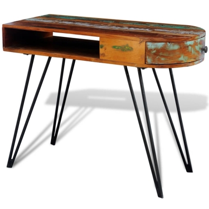 Reclaimed Solid Wood Desk with Iron Pin Legs - Image 3