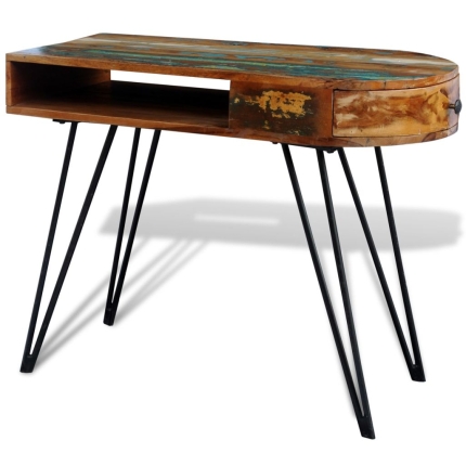 Reclaimed Solid Wood Desk with Iron Pin Legs - Image 4