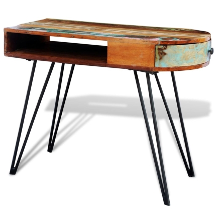 Reclaimed Solid Wood Desk with Iron Pin Legs - Image 5