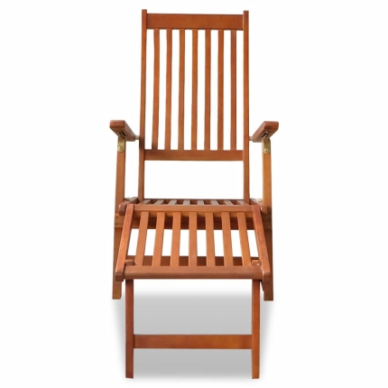 Outdoor Deck Chair with Footrest Solid Acacia Wood - Image 2
