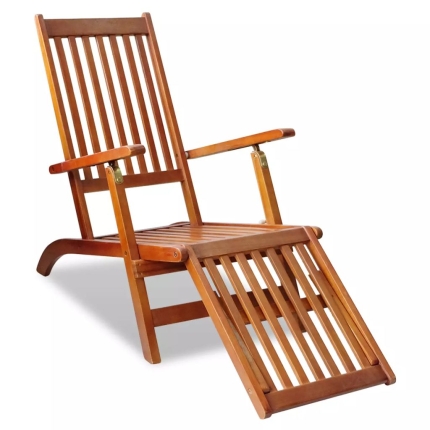 Outdoor Deck Chair with Footrest Solid Acacia Wood - Image 6