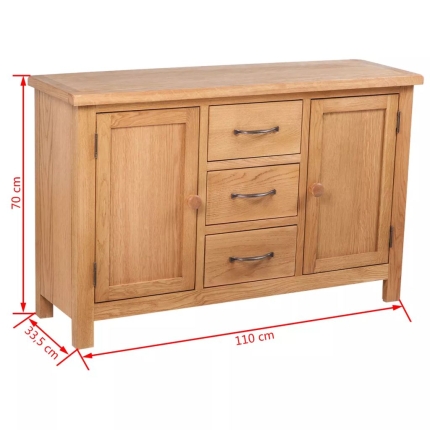 Sideboard with 3 Drawers 110x33,5x70 cm Solid Oak Wood - Image 7