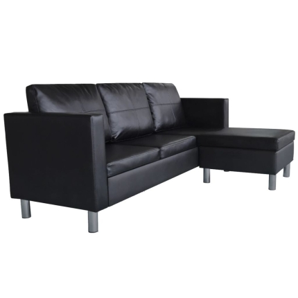 Sectional Sofa 3-Seater Artificial Leather Black - Image 4