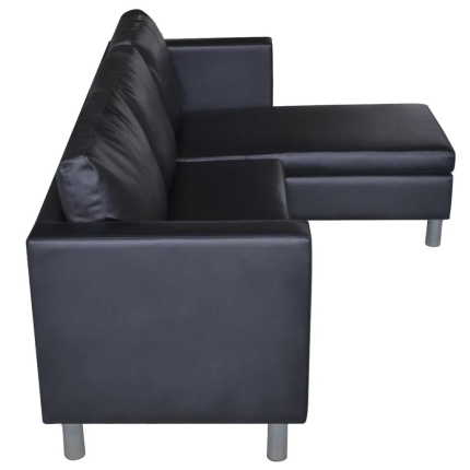 Sectional Sofa 3-Seater Artificial Leather Black - Image 6