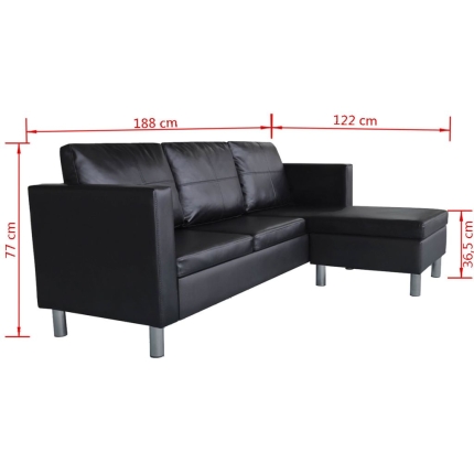 Sectional Sofa 3-Seater Artificial Leather Black - Image 9
