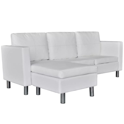 Sectional Sofa 3-Seater Artificial Leather White - Image 2