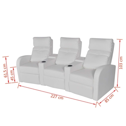 Recliner 3-seat Artificial Leather White - Image 7