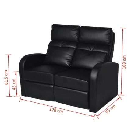 Recliner 2-seat Artificial Leather Black - Image 6
