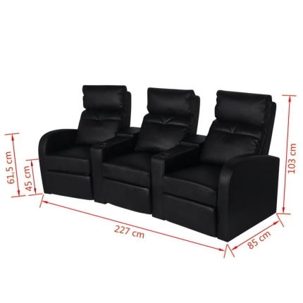 Recliner 3-seat Artificial Leather Black - Image 6