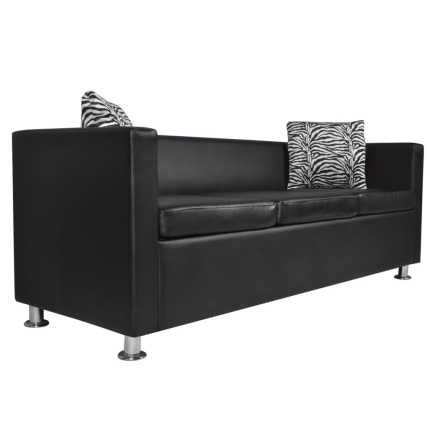 Sofa 3-Seater Artificial Leather Black - Image 2