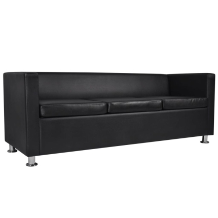 Sofa 3-Seater Artificial Leather Black - Image 4