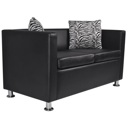 Sofa 2-Seater Artificial Leather Black - Image 2