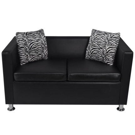 Sofa 2-Seater Artificial Leather Black - Image 3
