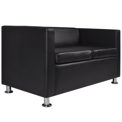 Sofa 2-Seater Artificial Leather Black - Image 4