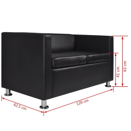 Sofa 2-Seater Artificial Leather Black - Image 6