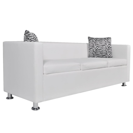Sofa 3-Seater Artificial Leather White - Image 2