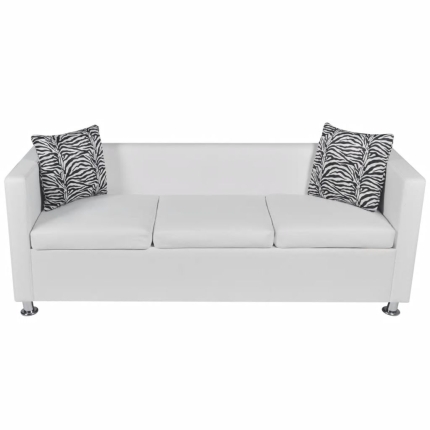 Sofa 3-Seater Artificial Leather White - Image 3