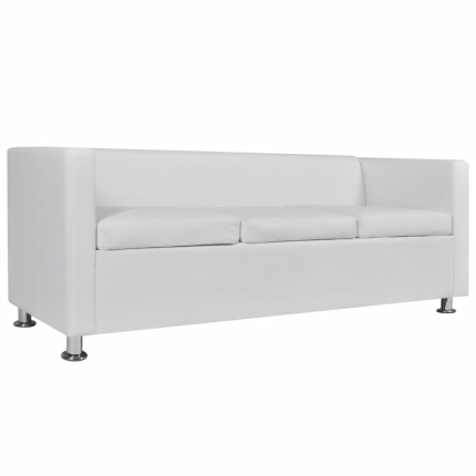 Sofa 3-Seater Artificial Leather White - Image 4