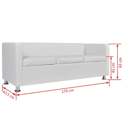 Sofa 3-Seater Artificial Leather White - Image 6