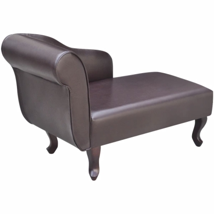 Chaise Longue Brown Faux Leather - Image 4