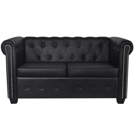 Chesterfield 2-Seater Artificial Leather Black - Image 4