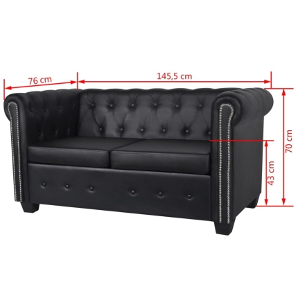 Chesterfield 2-Seater Artificial Leather Black - Image 5