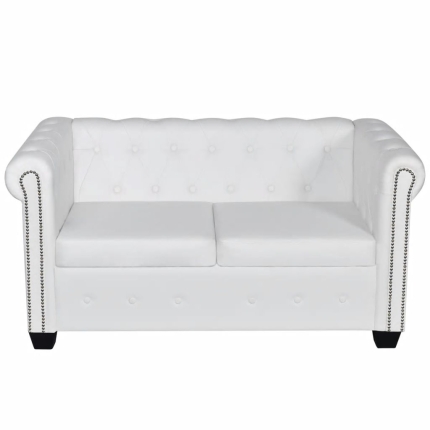 Chesterfield 2-Seater Artificial Leather White - Image 3