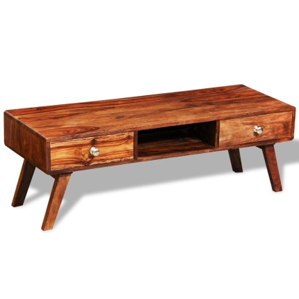 Solid Sheesham Wood TV Cabinet Sideboard 2 Drawers Vintage 40 cm - Image 2
