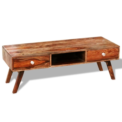 Solid Sheesham Wood TV Cabinet Sideboard 2 Drawers Vintage 40 cm - Image 3