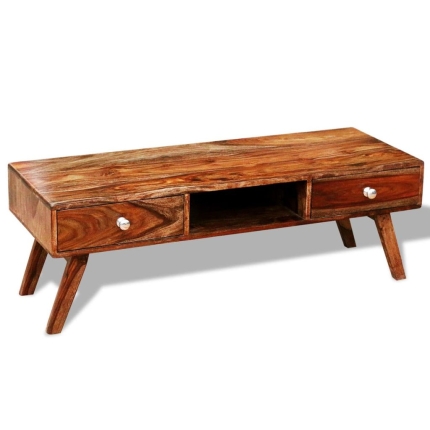 Solid Sheesham Wood TV Cabinet Sideboard 2 Drawers Vintage 40 cm - Image 4