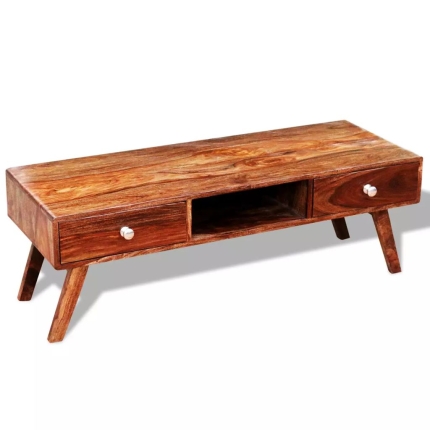 Solid Sheesham Wood TV Cabinet Sideboard 2 Drawers Vintage 40 cm - Image 5
