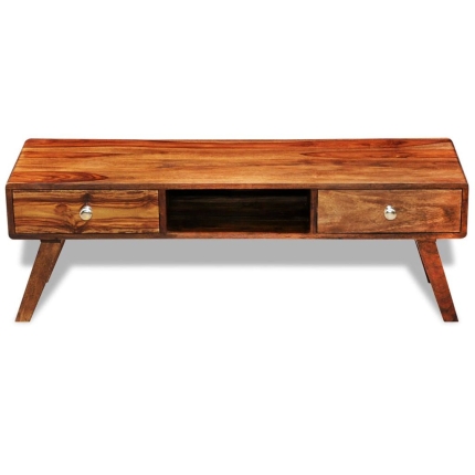 Solid Sheesham Wood TV Cabinet Sideboard 2 Drawers Vintage 40 cm - Image 6