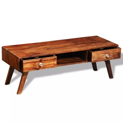 Solid Sheesham Wood TV Cabinet Sideboard 2 Drawers Vintage 40 cm - Image 7