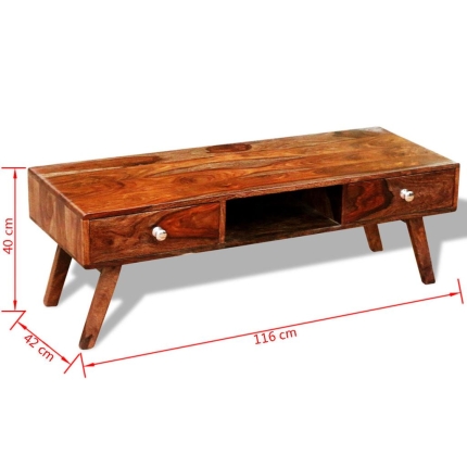 Solid Sheesham Wood TV Cabinet Sideboard 2 Drawers Vintage 40 cm - Image 9