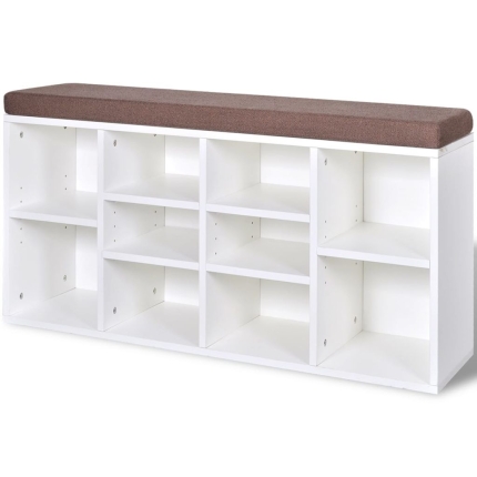 Shoe Storage Bench 10 Compartments White - Image 2