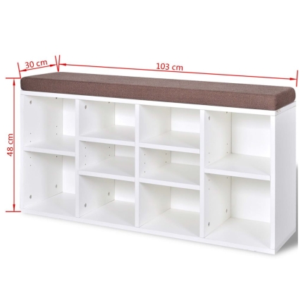 Shoe Storage Bench 10 Compartments White - Image 5