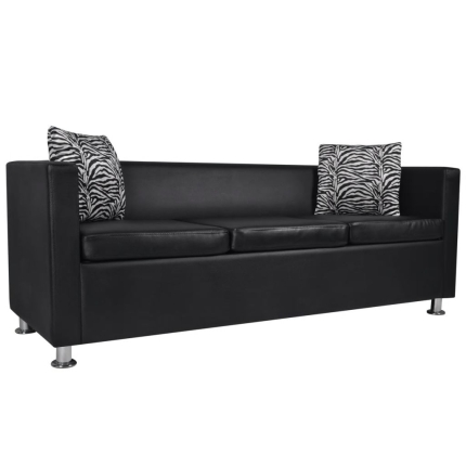 Sofa Set Artificial Leather 3-Seater 2-Seater Armchair Black - Image 3