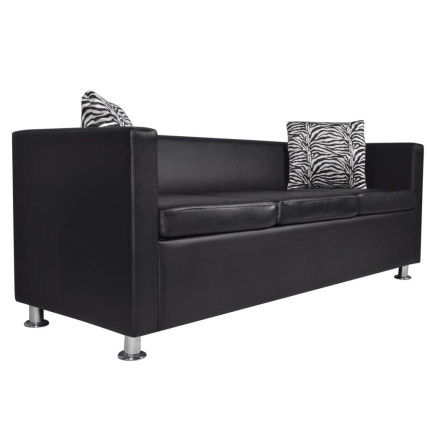 Sofa Set Artificial Leather 3-Seater 2-Seater Armchair Black - Image 4