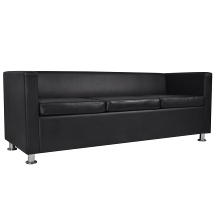 Sofa Set Artificial Leather 3-Seater 2-Seater Armchair Black - Image 6