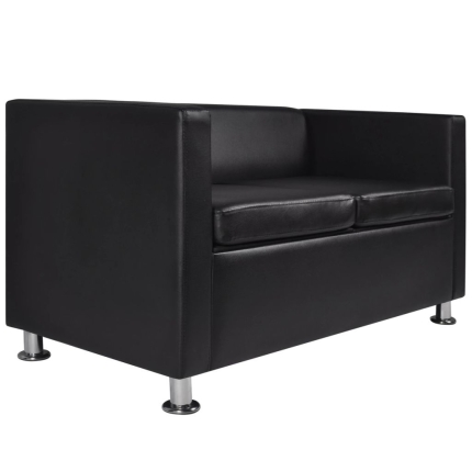 Sofa Set Artificial Leather 3-Seater 2-Seater Armchair Black - Image 10