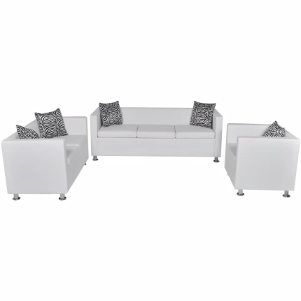 Sofa Set Artificial Leather 3-Seater 2-Seater Armchair White - Image 2