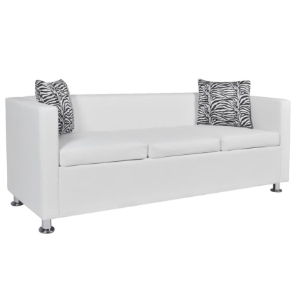 Sofa Set Artificial Leather 3-Seater 2-Seater Armchair White - Image 3