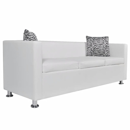 Sofa Set Artificial Leather 3-Seater 2-Seater Armchair White - Image 4