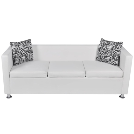Sofa Set Artificial Leather 3-Seater 2-Seater Armchair White - Image 5