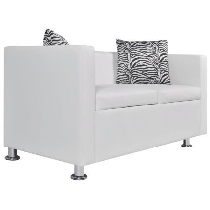 Sofa Set Artificial Leather 3-Seater 2-Seater Armchair White - Image 8