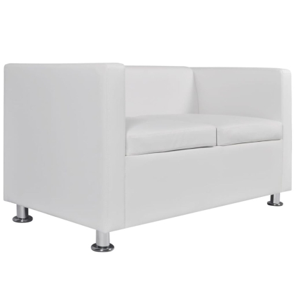 Sofa Set Artificial Leather 3-Seater 2-Seater Armchair White - Image 10