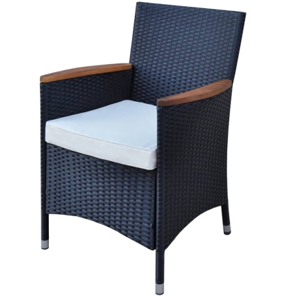 13 Piece Outdoor Dining Set with Cushions Poly Rattan Black - Image 4