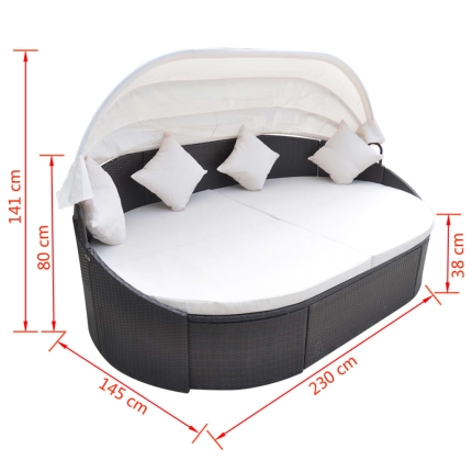 Outdoor Lounge Bed with Canopy Poly Rattan Brown - Image 5