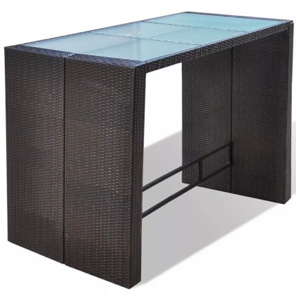 7 Piece Garden Bar Set with Cushions Poly Rattan Brown - Image 6
