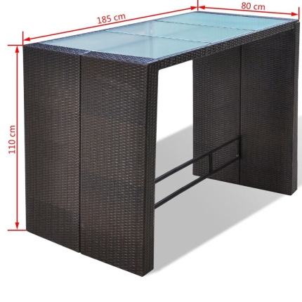 7 Piece Garden Bar Set with Cushions Poly Rattan Brown - Image 9